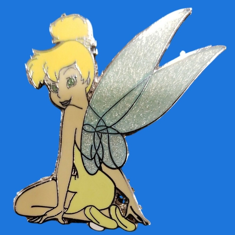 Disney Tinker Bell Glitter Wings Sitting Fairy Enamel Trading Pin Peter Pan